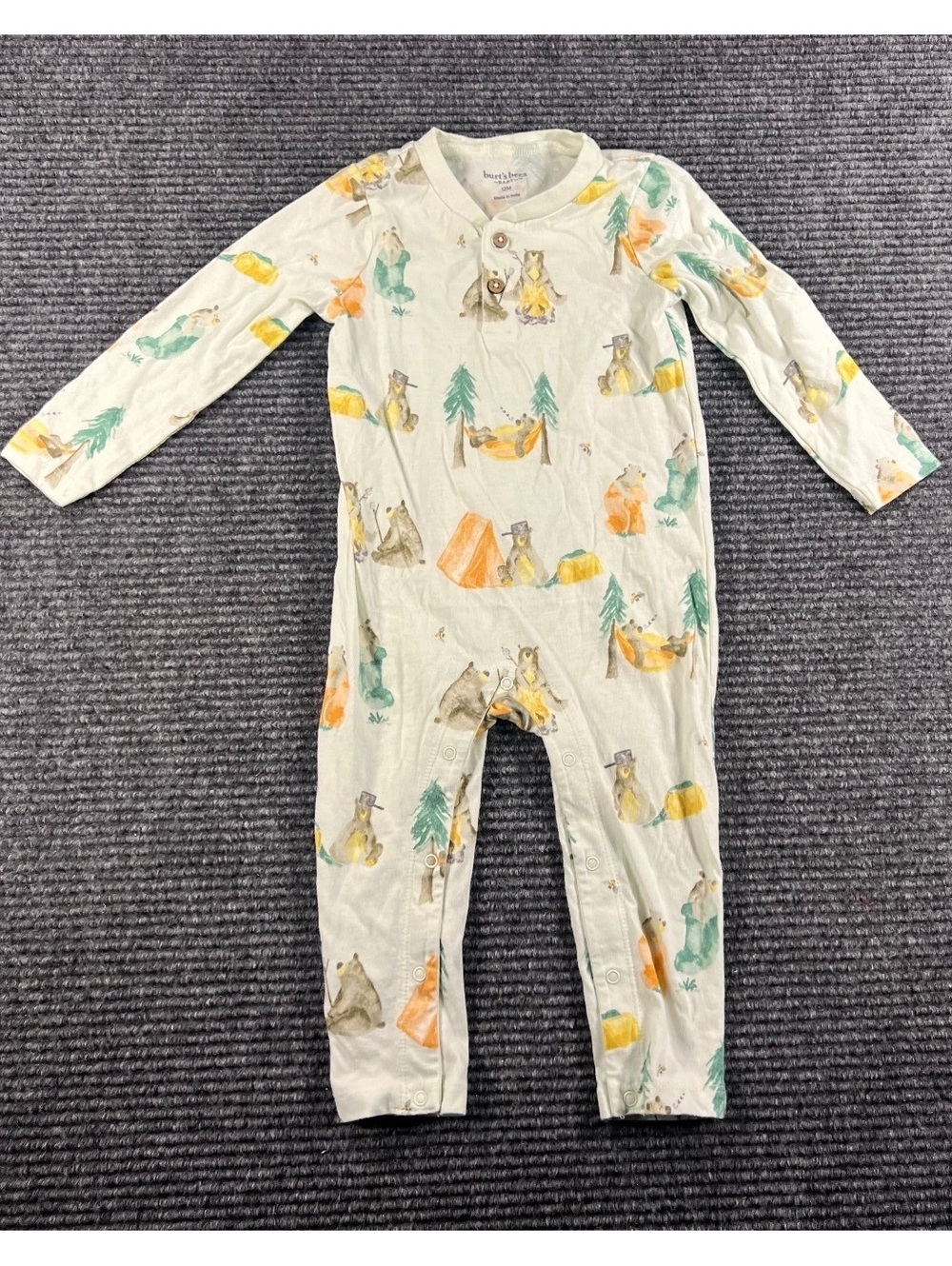 Burt's Bees Baby 12M Organic Cotton Long Sleeve Bear Print one piece body suit